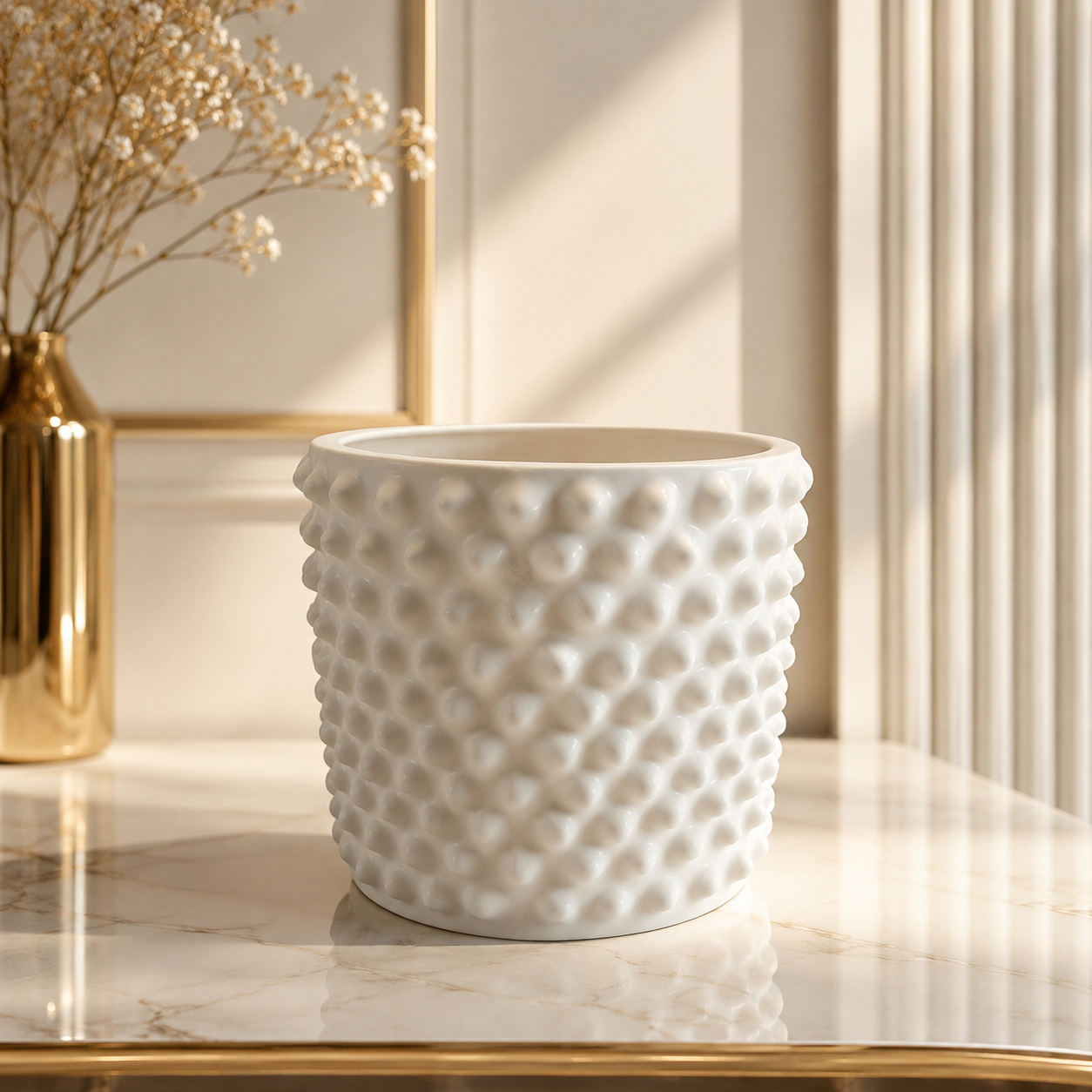 DECORA Decorative Ceramic Plant Pot – Textured White Design